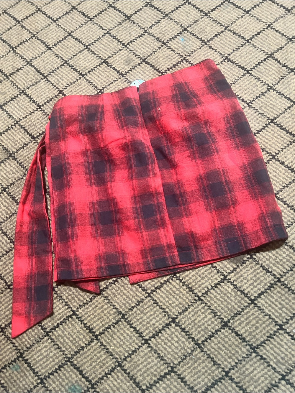 Red Plaid Wrap Mini Skirt with Side Tie